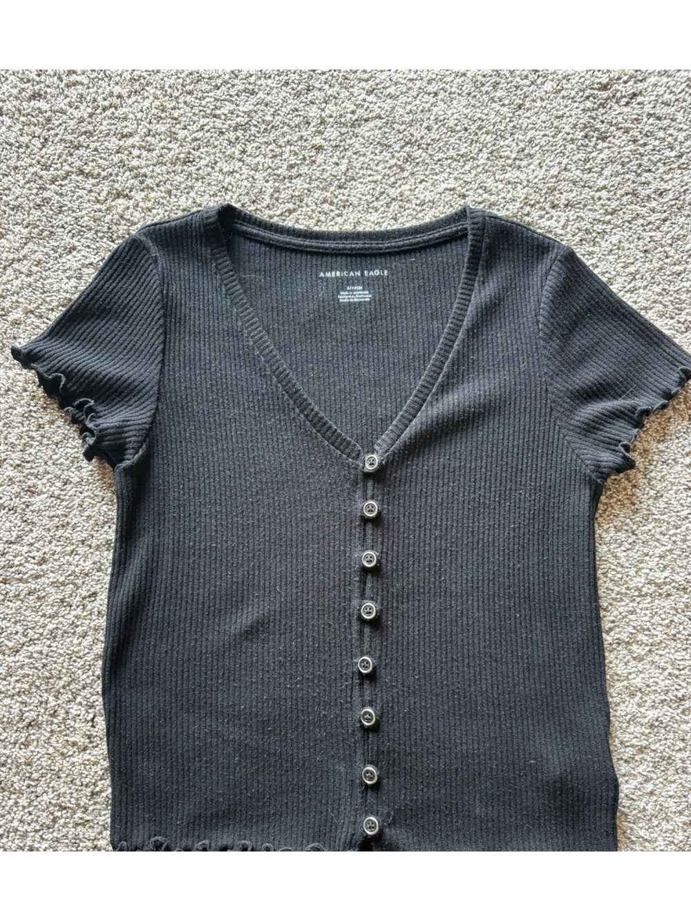 American Eagle Outfitters Black Ribbed Short-Sleeve Cardigan